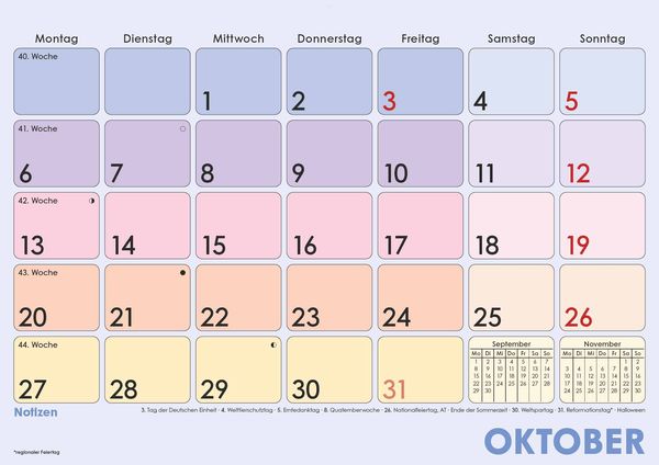 'Monatsterminkalender Farbenfroh 2025 29,7x21 1M/1S' - 'Wandkalender'