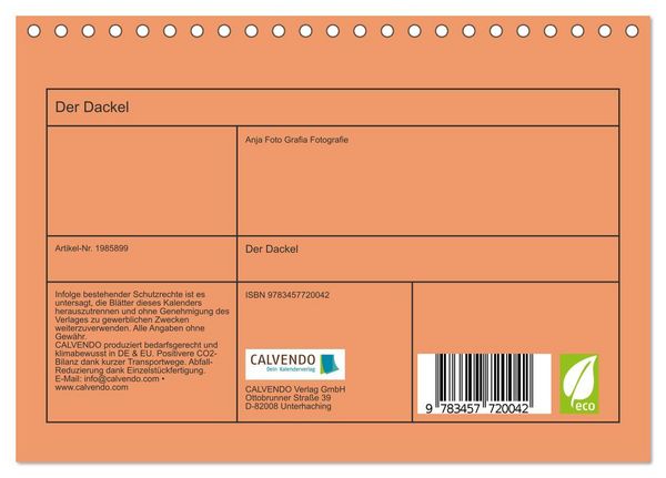Produktbild: Der Dackel (Tischkalender 2026 DIN A5 quer), CALVENDO Monatskalender