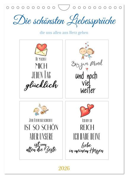 Liebessprüche (Wandkalender 2026 DIN A4 hoch), CALVENDO Monatskalender