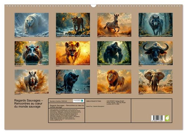 Produktbild: Regards Sauvages &ndash; Rencontres au c&oelig;ur du monde sauvage (Calendrier mural 2026 DIN A2 vertical), CALVENDO calendrier mensuel