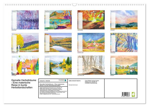 Produktbild: Gemalte Herbsttr&auml;ume - Eine malerische Reise in bunte Herbstlandschaften (Wandkalender 2026 DIN A2 quer), CALVENDO Monatskalender
