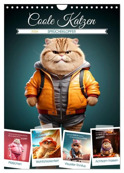 Produktbild: COOLE KATZEN Spr&uuml;cheklopfer (Wandkalender 2026 DIN A4 hoch), CALVENDO Monatskalender