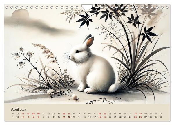 Produktbild: Chinesische Tierkreiszeichen - Kunstvolle KI-Tuschemalerei des Ostens (Wandkalender 2026 DIN A4 quer), CALVENDO Monatskalender
