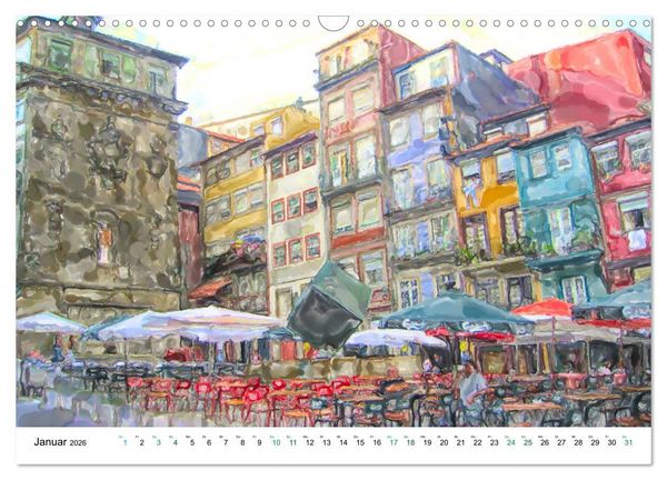 Produktbild: Porto - Ansichten in Aquarell (Wandkalender 2026 DIN A3 quer), CALVENDO Monatskalender