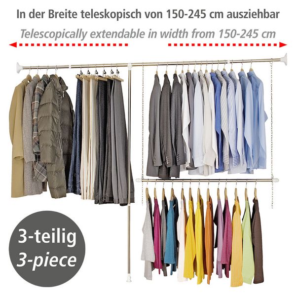 Produktbild: Teleskop-Garderoben-Set Edelstahl 3-teilig, verstellbar