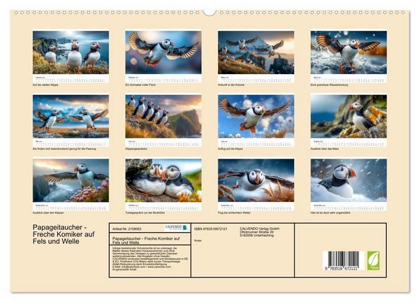 Produktbild: Papageitaucher - Freche Komiker auf Fels und Welle (hochwertiger Premium Wandkalender 2026 DIN A2 quer), Kunstdruck in Hochglanz