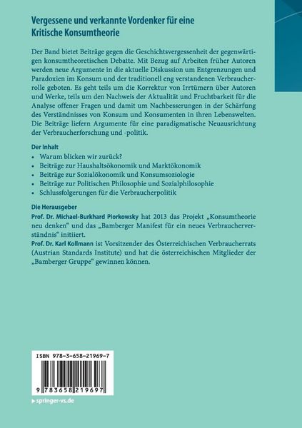 Produktbild: Vergessene und verkannte Vordenker f&uuml;r eine Kritische Konsumtheorie