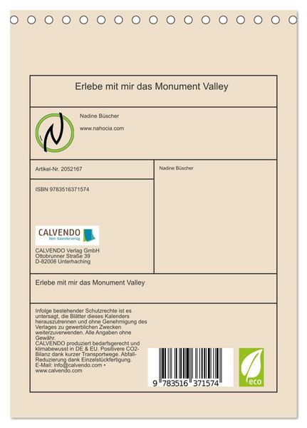 Produktbild: Erlebe mit mir das Monument Valley (Tischkalender 2026 DIN A5 hoch), CALVENDO Monatskalender