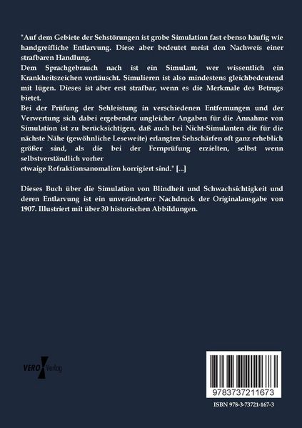 Produktbild: &Uuml;ber Simulation von Blindheit und Schwachsichtigkeit und deren Entlarvung