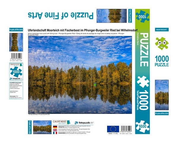 Produktbild: CALVENDO Puzzle Uferlandschaft Moorteich mit Fischerboot - Pfrunger-Burgweiler Ried | 1000 Teile Lege-Gr&ouml;&szlig;e 64x48cm Foto-Puzzle f&uuml;r gl&uuml;ckliche Stunden
