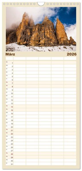 Produktbild: Familienplaner 2026 - Drei Zinnen. Sextner Dolomiten mit 5 Spalten (Wandkalender, 21 x 45 cm) CALVENDO