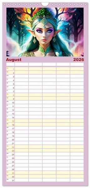 Produktbild: Familienplaner 2026 - Elfen Zauberhafte Fantasiewesen mit 5 Spalten (Wandkalender, 21 x 45 cm) CALVENDO