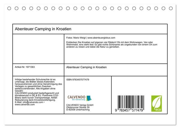 Produktbild: Abenteuer Camping in Kroatien (Tischkalender 2026 DIN A5 quer), CALVENDO Monatskalender