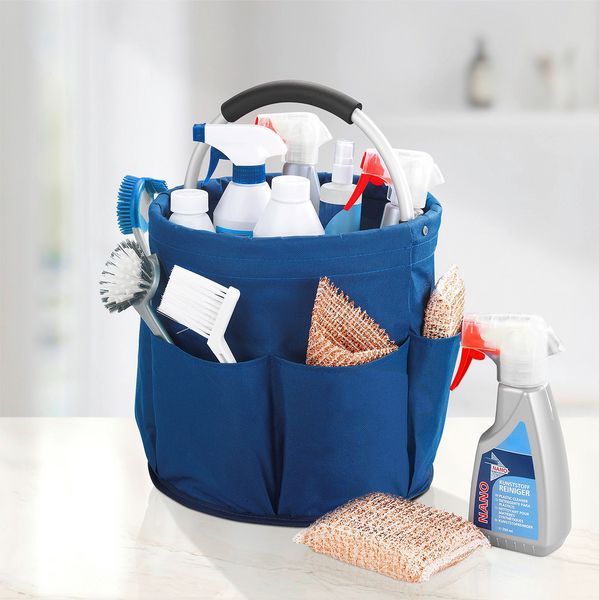 Produktbild: Universal Reinigungs Caddy 16 l, Blau, 2er Set, mit 6 Au&szlig;entaschen f&uuml;r Schw&auml;mme und T&uuml;cher