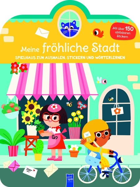 Produktbild: Meine fr&ouml;hliche Stadt - Spielhaus zum Ausmalen, Stickern und W&ouml;rter lerner