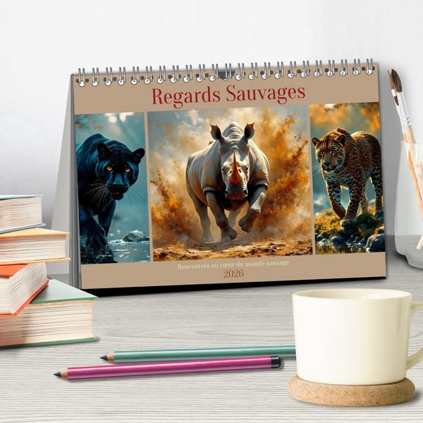 Produktbild: Regards Sauvages &ndash; Rencontres au c&oelig;ur du monde sauvage (Calendrier de bureau 2026 DIN A5 vertical), CALVENDO calendrier mensuel