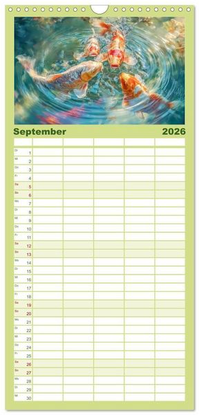 Produktbild: Familienplaner 2026 - Kois - Ein Juwel unter Fischen mit 5 Spalten (Wandkalender, 21 x 45 cm) CALVENDO