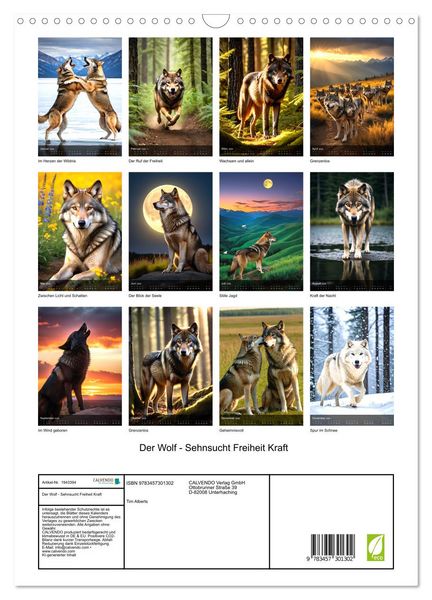 Produktbild: Der Wolf - Sehnsucht Freiheit Kraft (Wandkalender 2026 DIN A3 hoch), CALVENDO Monatskalender