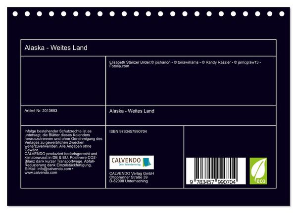 Produktbild: Alaska - Weites Land (Tischkalender 2026 DIN A5 quer), CALVENDO Monatskalender