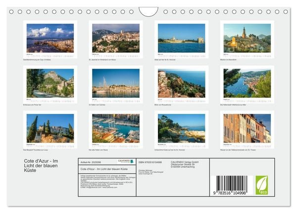 Produktbild: Cote d'Azur - Im Licht der blauen K&uuml;ste (Wandkalender 2026 DIN A4 quer), CALVENDO Monatskalender