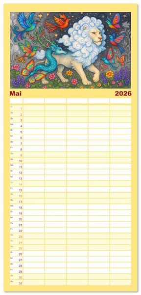 Produktbild: Familienplaner 2026 - Fabelhafte Mystikwesen mit 5 Spalten (Wandkalender, 21 x 45 cm) CALVENDO