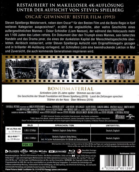 Produktbild: Schindlers Liste - Steelbook (4K-UHD+2 Blu-rays)