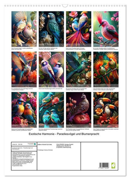 Produktbild: Exotische Harmonie - Paradiesv&ouml;gel und Blumenpracht (Wandkalender 2026 DIN A2 hoch), CALVENDO Monatskalender