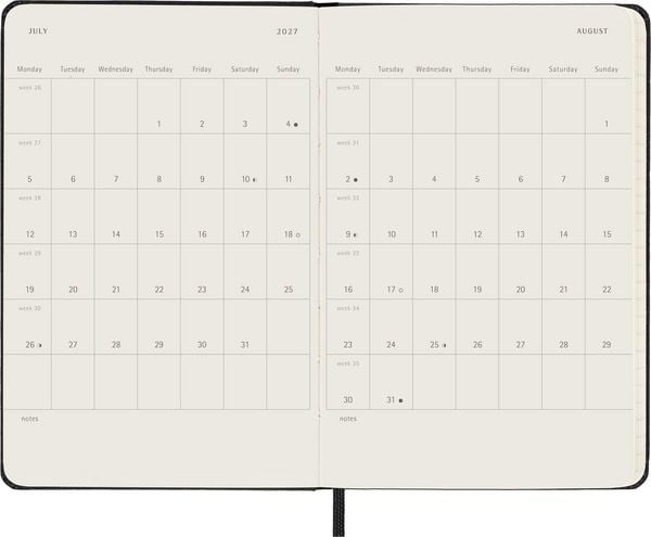 Produktbild: Moleskine 18 Monate Wochenkalender 2026/2027, P/A6, 1 Wo = 2 Seiten, Horizontal, Fester Einband, Schwarz