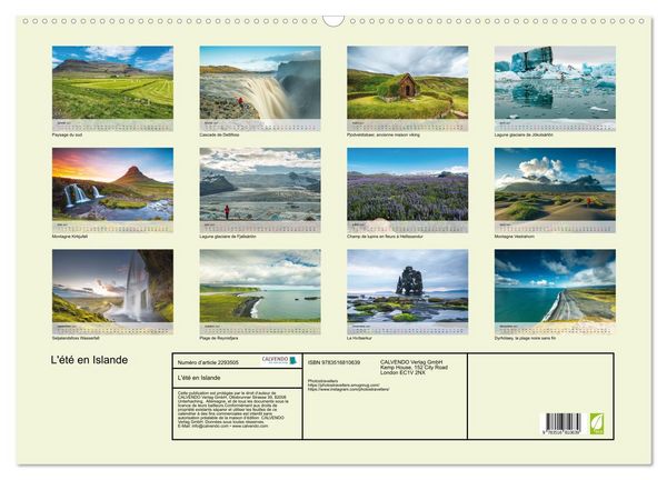 Produktbild: L'&eacute;t&eacute; en Islande (Calendrier mural 2027 DIN A2 vertical), CALVENDO calendrier mensuel