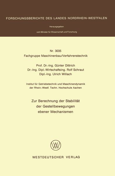 Produktbild: Zur Berechnung der Stabilit&auml;t der Gestellbewegungen ebener Mechanismen