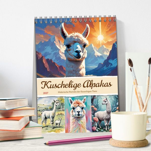 Produktbild: Kuschelige Alpakas (Tischkalender 2027 DIN A5 hoch), CALVENDO Monatskalender