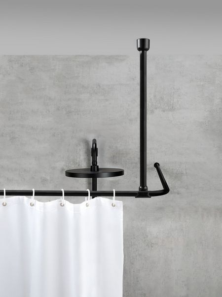 Produktbild: Deckenst&uuml;tze f&uuml;r Duschstangen Schwarz, 57 cm, f&uuml;r Stangen mit &Oslash; 2 / 2,5 cm