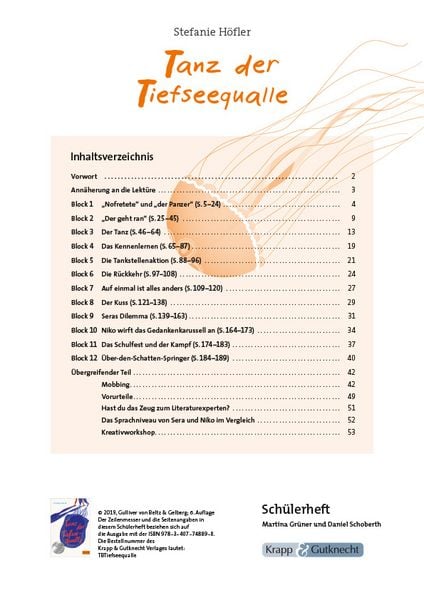 Produktbild: Tanz der Tiefseequalle &ndash; Stefanie H&ouml;fler &ndash; Sch&uuml;lerarbeitsheft