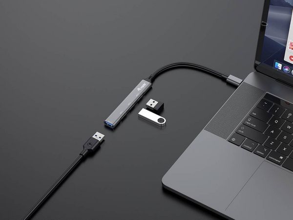 Produktbild: Equip 128961 USB-Hub 4 Port USB-A USB 3.1 Gen1 5 GBit/s mit USB-C&reg; Stecker Schwarz, Grau 128961
