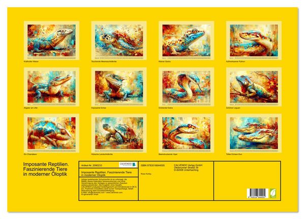 Produktbild: Imposante Reptilien. Faszinierende Tiere in moderner &Ouml;loptik (Wandkalender 2026 DIN A2 quer), CALVENDO Monatskalender