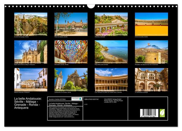 Produktbild: La belle Andalousie: S&eacute;ville - M&aacute;laga - Grenade - Ronda - Antequera (Calendrier mural 2026 DIN A3 vertical), CALVENDO calendrier mensuel