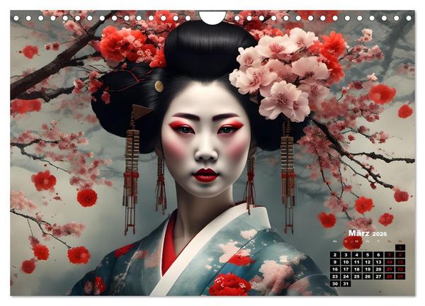 Produktbild: Geishas Portraits von japanischen Gastgeberinnen inspiriert (Wandkalender 2026 DIN A4 quer), CALVENDO Monatskalender