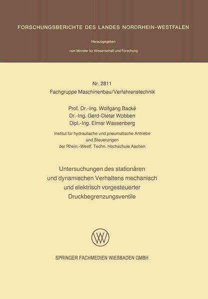 Produktbild: Untersuchungen des station&auml;ren und dynamischen Verhaltens mechanisch und elektrisch vorgesteuerter Druckbegrenzungsventile