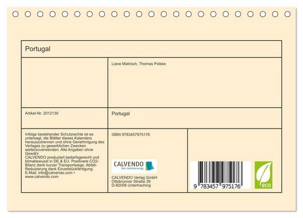 Produktbild: Portugal (Tischkalender 2026 DIN A5 quer), CALVENDO Monatskalender