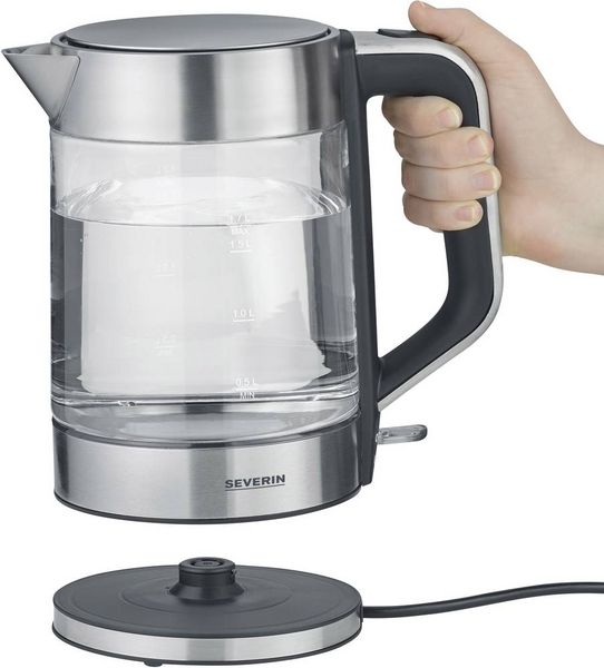 Produktbild: Severin WK 3420 Wasserkocher kabelgebunden Glas, Edelstahl (geb&uuml;rstet), Schwarz Fassungsverm&ouml;gen: 1.7 l