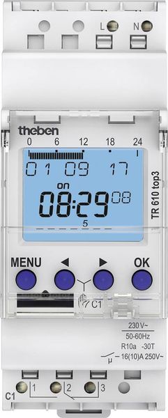 Theben 6100130 Zeitschaltuhr für Hutschiene TR610 top3 230 V/AC Wochenprogramm