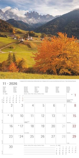 Produktbild: Alpha Edition - Alpen 2026 Broschürenkalender, 30x30cm, Wandkalender mit Platz für Notizen und Termine, Aufnahmen der Alpen, Monatsübersicht und Ferie