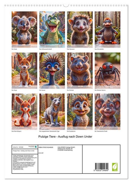 Produktbild: Putzige Tiere - Ausflug nach Down Under (hochwertiger Premium Wandkalender 2026 DIN A2 hoch), Kunstdruck in Hochglanz