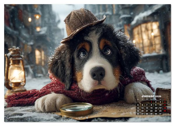 Produktbild: Die Sp&uuml;rnasen - 12 Hunde, 12 F&auml;lle, der Kinderkalender f&uuml;r Detektive (hochwertiger Premium Wandkalender 2026 DIN A2 quer), Kunstdruck in Hochglanz