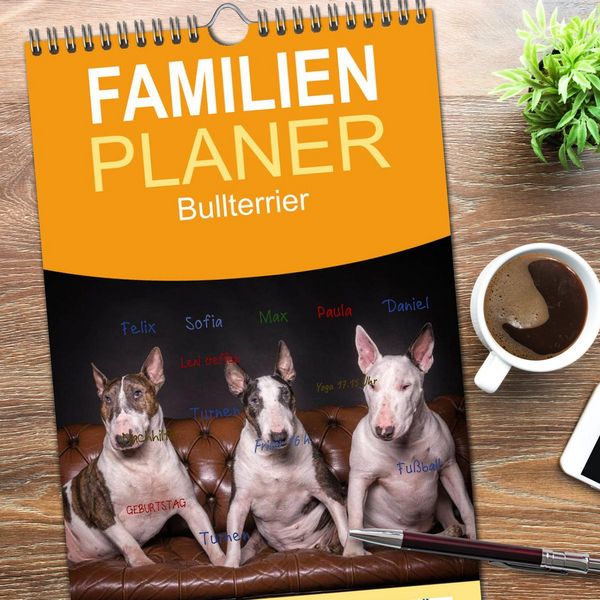 Produktbild: Familienplaner 2026 - Bullterrier mit 5 Spalten (Wandkalender, 21 x 45 cm) CALVENDO