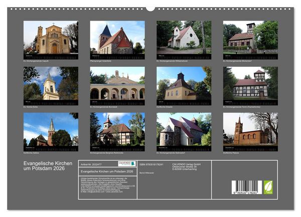 Produktbild: Evangelische Kirchen um Potsdam 2026 (hochwertiger Premium Wandkalender 2026 DIN A2 quer), Kunstdruck in Hochglanz