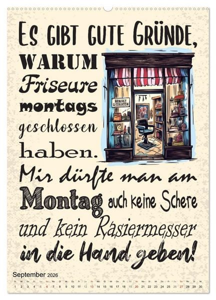 Produktbild: Haarige Friseurspr&uuml;che (Wandkalender 2026 DIN A2 hoch), CALVENDO Monatskalender