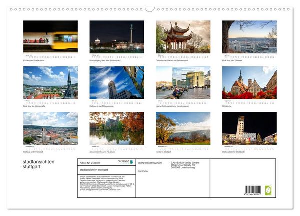 Produktbild: stadtansichten stuttgart (Wandkalender 2027 DIN A2 quer), CALVENDO Monatskalender