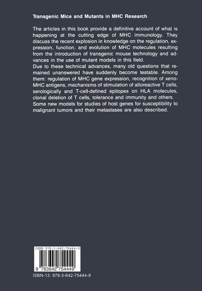 Produktbild: Transgenic Mice and Mutants in MHC Research