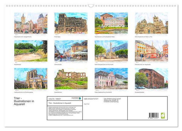 Produktbild: Trier - Illustrationen in Aquarell (Wandkalender 2026 DIN A2 quer), CALVENDO Monatskalender